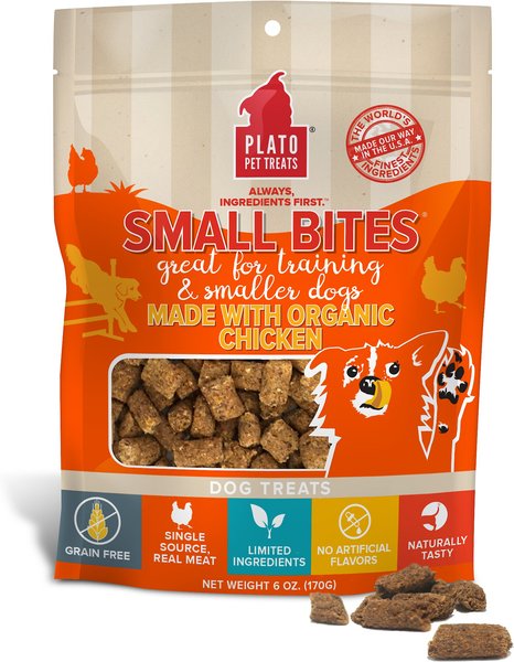 Plato Small Bites Organic Chicken Grain-Free Dog Treats, 6-oz bag slide 1 of 4