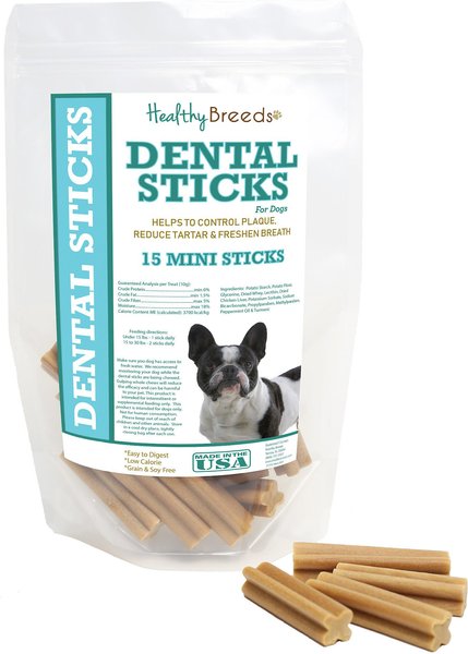 Healthy Breeds Mini Sticks Dog Dental Chews, 15 count, French Bulldog slide 1 of 1