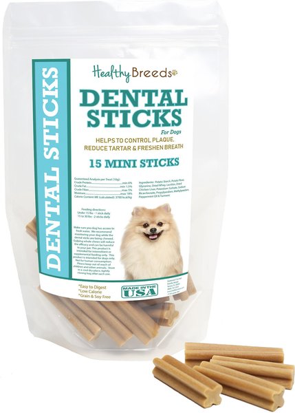 Healthy Breeds Mini Sticks Dog Dental Chews, 15 count, Pomeranian slide 1 of 1