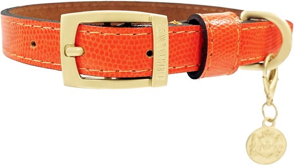 Hartman & Rose Park Avenue Leather Dog Collar, Orange, Small: 9 to 12-in neck, 3/4-in wide slide 1 of 4
