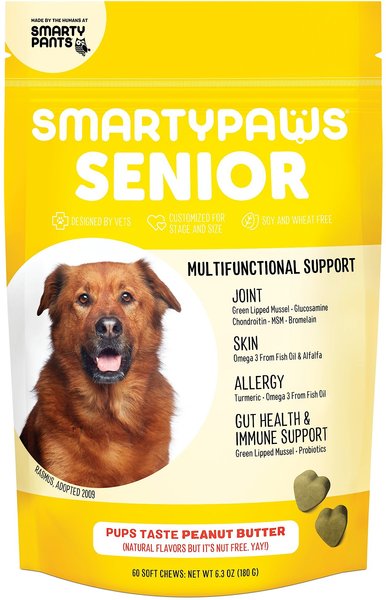 SmartyPaws Peanut Butter Flavor Multifunctional Support Senior Dog Supplement, 60 count slide 1 of 9