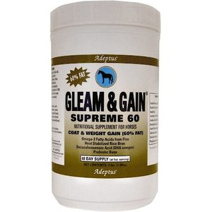 Adeptus Gleam & Gain Supreme 60 Coat & Weight Gain Grain Flavor Powder Horse Supplement, 3-lb tub
