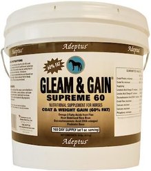 Adeptus Gleam & Gain Supreme 60 Coat & Weight Gain Grain Flavor Powder Horse Supplement, 10-lb tub