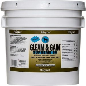 Adeptus Gleam & Gain Supreme 60 Coat & Weight Gain Grain Flavor Powder Horse Supplement, 20-lb tub