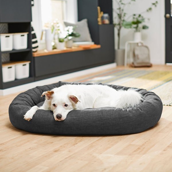 Discontinued FRISCO Faux Linen Round Bolster Dog Bed w/Removable