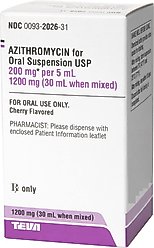 Azithromycin (Generic) Flavored for Oral Suspension, 200 mg/5 mL, 30-mL bottle