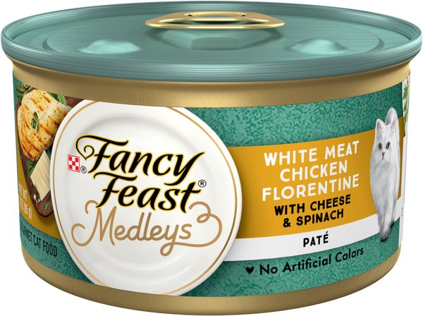 Fancy Feast Medleys White Meat Chicken Florentine with Cheese & Spinach Pate Canned Cat Food, 3-oz, case of 24 slide 1 of 11
