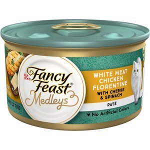 Fancy Feast Medleys White Meat Chicken Florentine with Cheese & Spinach Pate Canned Cat Food, 3-oz, case of 24