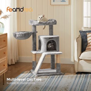 FEANDREA 37.8-in Faux Fleece Cat Tree & Condo, Light Gray