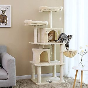 FEANDREA 55.1-in Faux Fleece Cat Tree & Condo, Beige