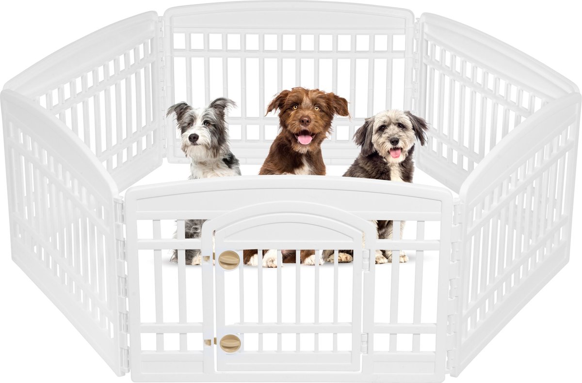 Iris Usa 4-6 Panel Dog Exercise Playpen With Door, 24-in, White, 6 