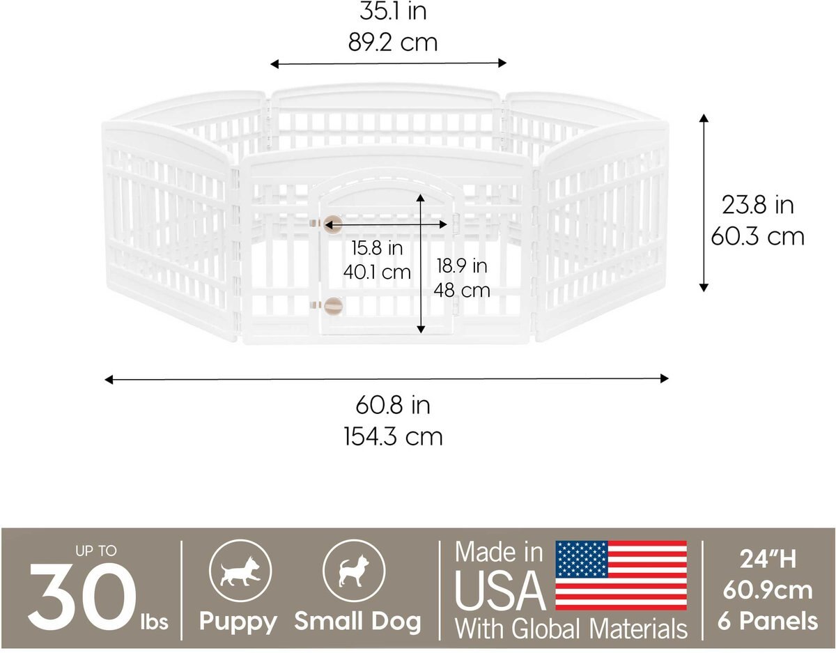 IRIS USA 46 Panel Dog Exercise Playpen with Door, 24in, White, 6panel