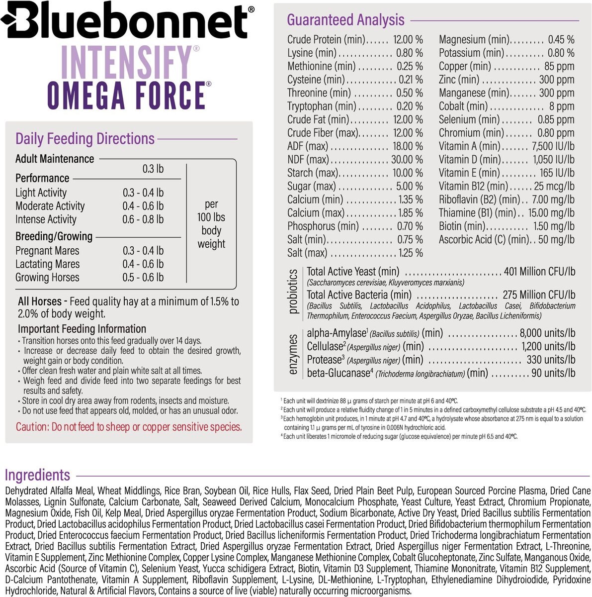 Bluebonnet Feeds Intensify Omega Force High Protein Low Starch Horse Feed