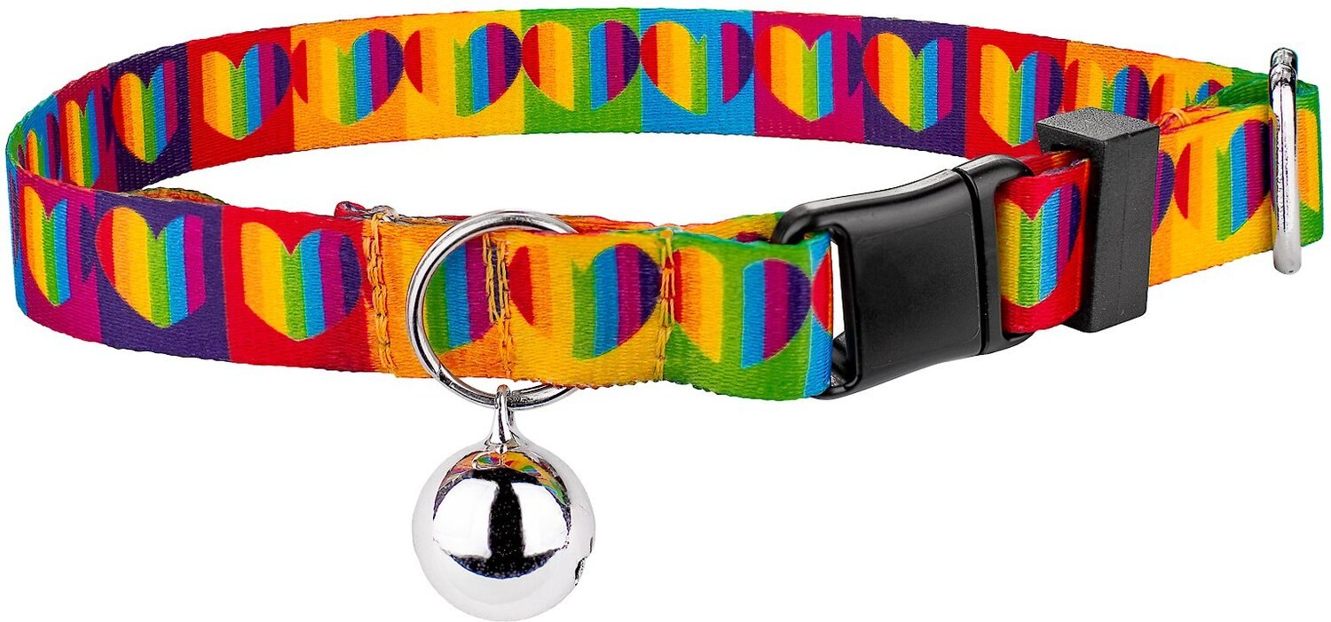 Country Brook Design Rainbow Hearts Cat Collar with Bell