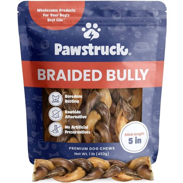 PAWSTRUCK Braided Bully Sticks Dog Treats, 1lb bag, 5in