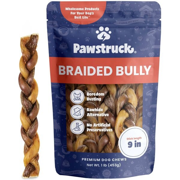 PAWSTRUCK Braided Bully Sticks Dog Treats, 1lb bag, 5in