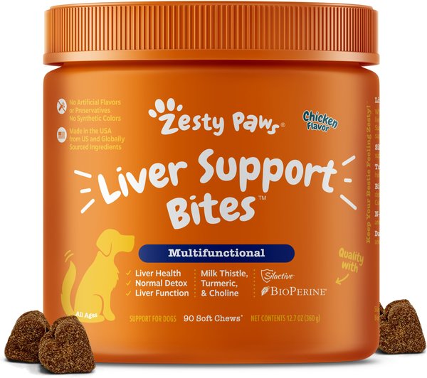 Zesty Paws Liver Support Bites Chicken Flavored Soft Chews Liver Supplement for Dogs, 90 count slide 1 of 9