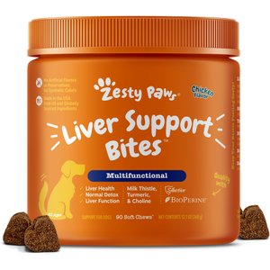 Zesty Paws Liver Support Bites Chicken Flavored Soft Chews Liver Supplement for Dogs, 90 count