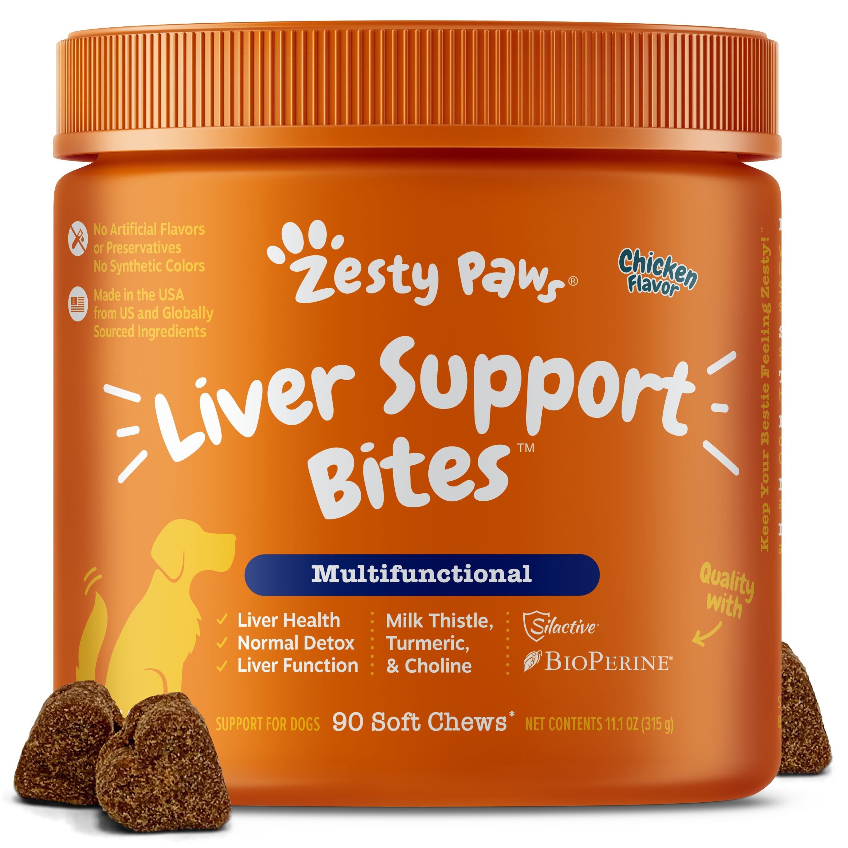 ZESTY PAWS Liver Support Bites Chicken Flavored Soft Chews Milk Thistle ...