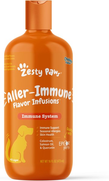 Zesty Paws Aller-Immune Infusions Allergy & Immune Chicken Flavored Liquid Supplement for Dogs, 16-oz bottle slide 1 of 9