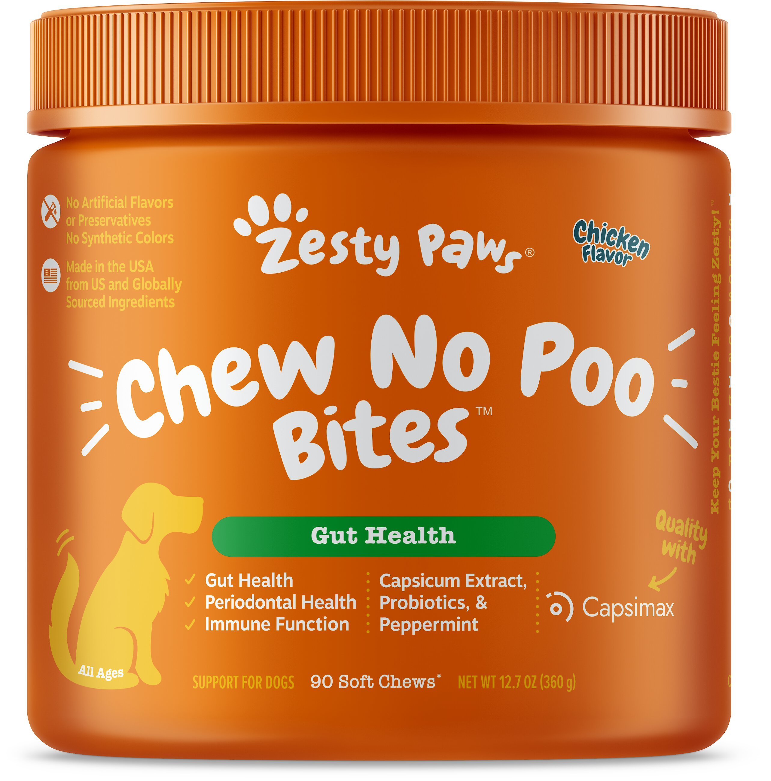 ZESTY PAWS Chew No Poo Bites Digestion Peanut Butter Flavor Dog