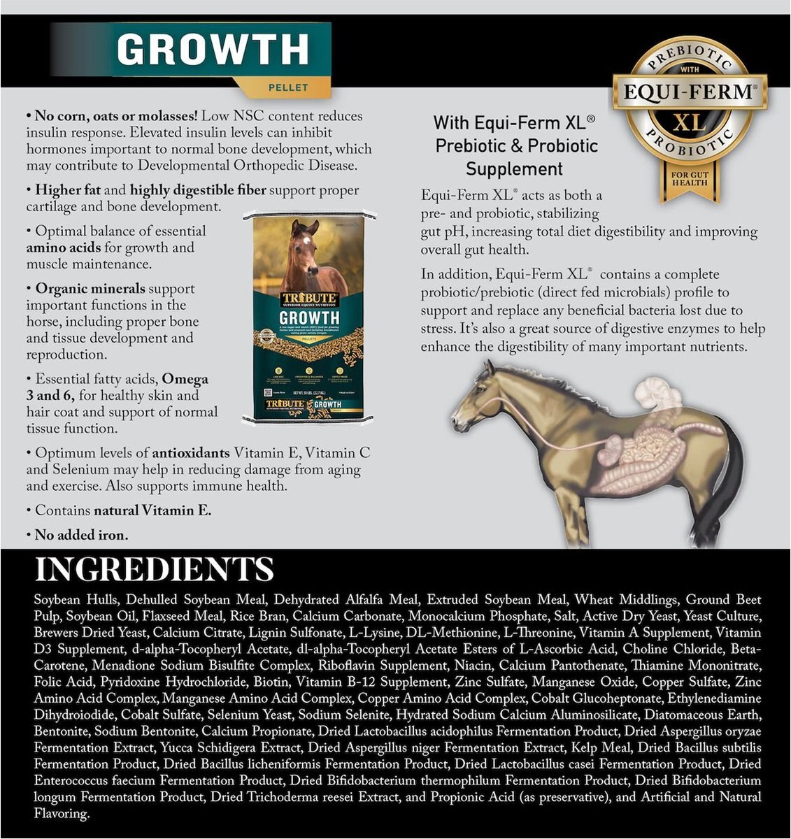 TRIBUTE EQUINE NUTRITION Growth Pellet LowNSC, MolassesFree Horse