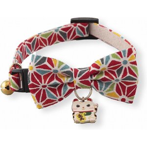 Necoichi Lucky Charm Bow Tie Cotton Breakaway Cat Collar with Bell, Red, 8.2 to 13.7-in neck, 2/5-in wide