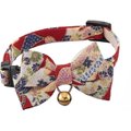 Necoichi Chirimen Kimono Bow Tie Breakaway Cat Collar with Bell, Red, 8.2 to 13.7-in neck, 2/5-in wide