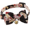 Necoichi Chirimen Kimono Bow Tie Breakaway Cat Collar with Bell, Black, 8.2 to 13.7-in neck, 2/5-in wide