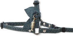 Necoichi ZEN Fish Charm Cotton Cat Harness & Leash, Blue, 12.6 to 17.7-in chest