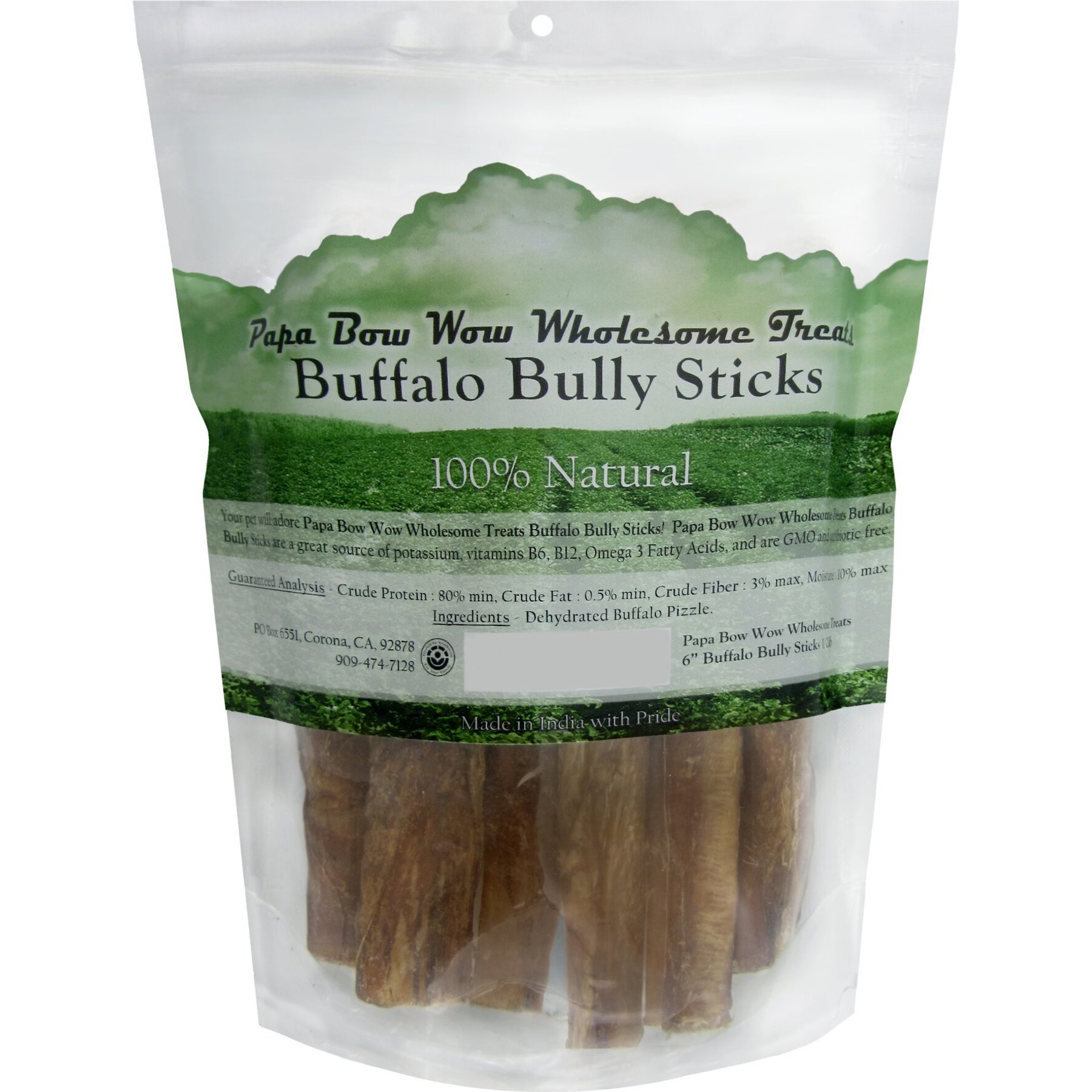 Papa Bow Wow Wholesome Treats 6" Buffalo Bully Stick Dog Treats, 0.5-lb bag