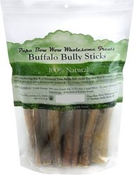 Canine Caviar Papa Bow Wow 6" Buffalo Bully Stick Dog Treats, 1-lb bag