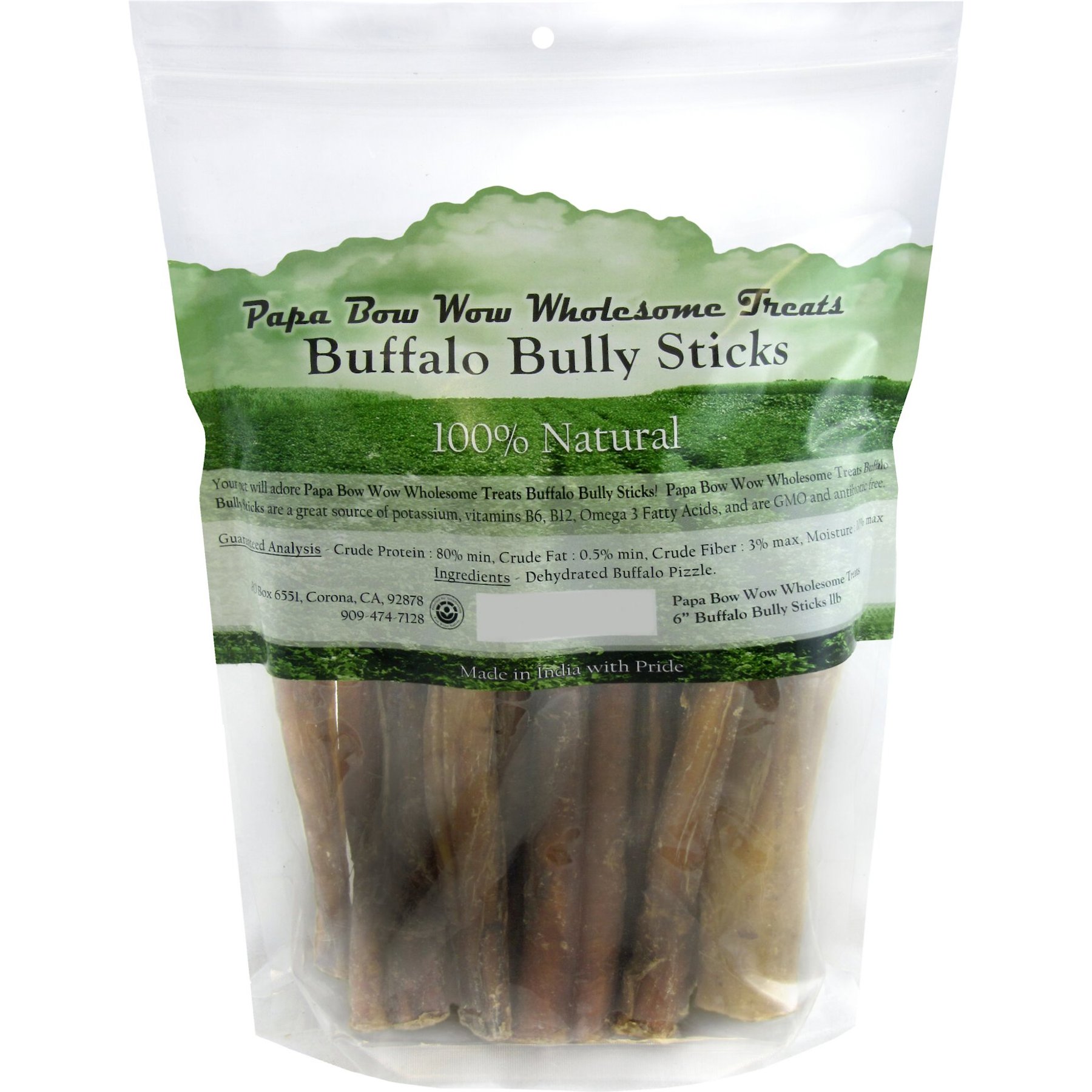 Papa Bow Wow Wholesome Treats 6" Buffalo Bully Stick Dog Treats, 1-lb bag