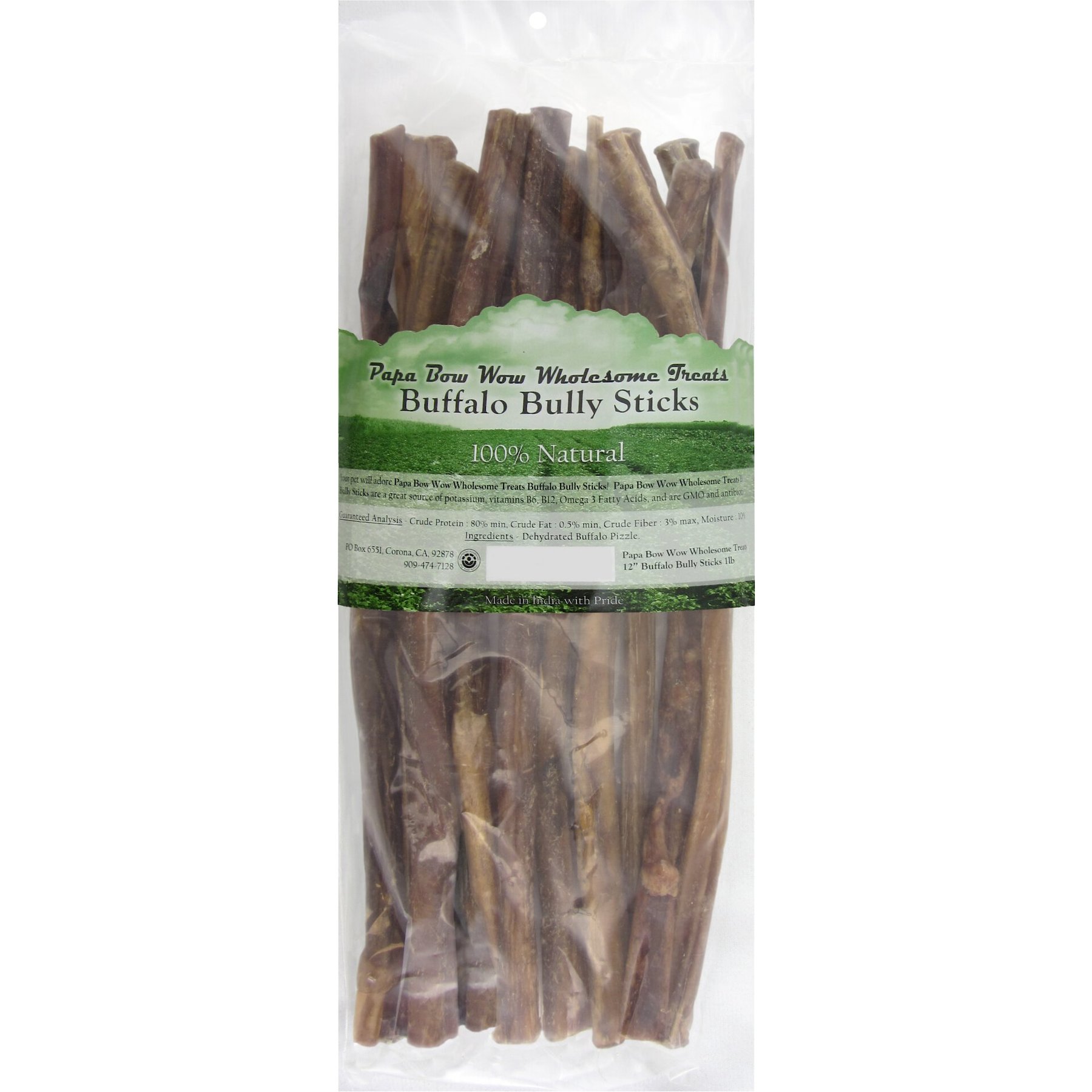 Papa Bow Wow Wholesome Treats 12" Buffalo Bully Stick Dog Treats, 1-lb bag