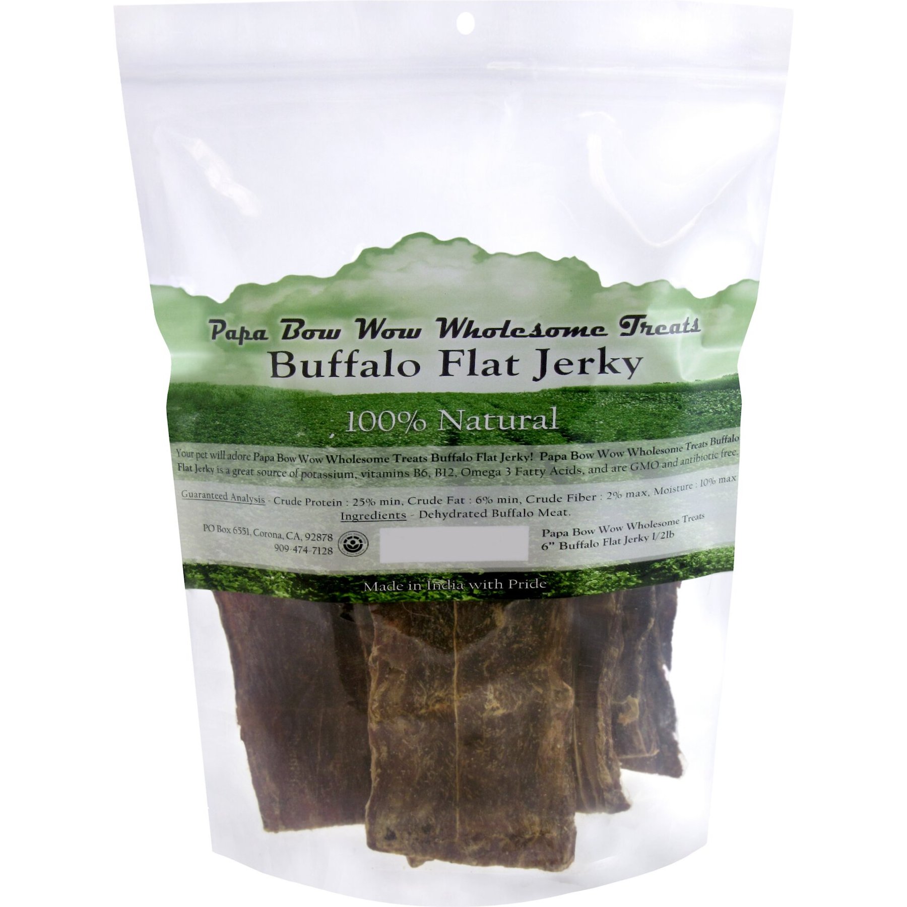 Papa Bow Wow Wholesome Treats 6" Buffalo Jerky Flat Dog Treats, 0.5-lb bag