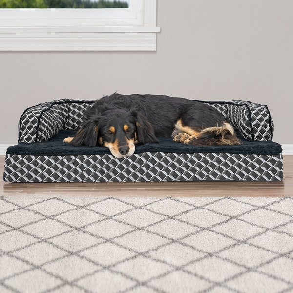 FurHaven Comfy Couch Orthopedic Bolster Dog Bed w/Removable Cover, Diamond Gray, Medium slide 1 of 10