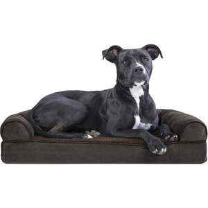 FurHaven Faux Fleece Memory Top Bolster Dog Bed w/Removable Cover, Coffee, Medium