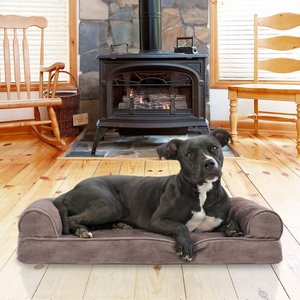 FurHaven Faux Fur Memory Top Bolster Dog Bed w/Removable Cover, Driftwood Brown, Medium