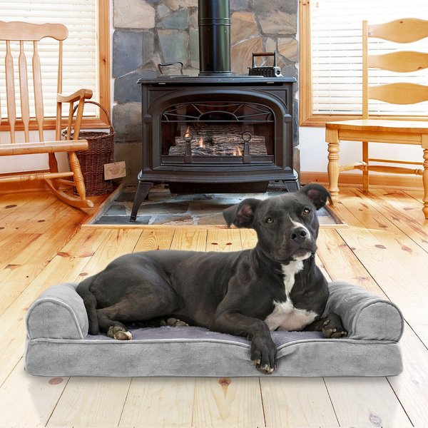 FurHaven Faux Fur Memory Top Bolster Dog Bed w/Removable Cover, Smoke Gray, Medium slide 1 of 10