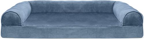 Show full view: FurHaven Faux Fur Memory Top Bolster Dog Bed with Removable Cover, Harbor Blue, Large slide 3 of 11