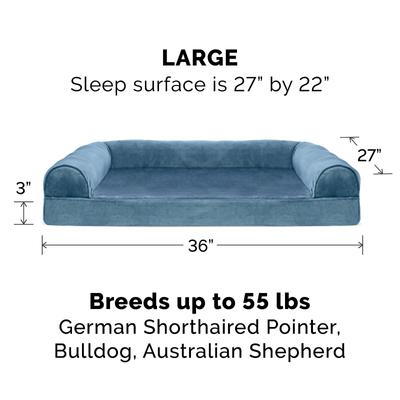Show full view: FurHaven Faux Fur Memory Top Bolster Dog Bed with Removable Cover, Harbor Blue, Large slide 5 of 11