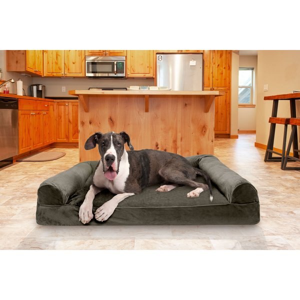 FURHAVEN Plush & Suede Memory Top Bolster Dog Bed with Removable Cover