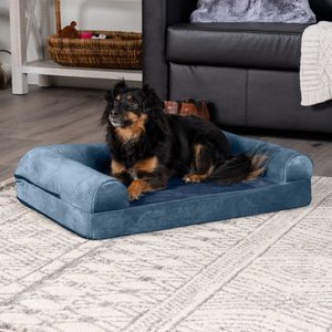 FurHaven Faux Fur Orthopedic Bolster Dog Bed w/Removable Cover, Harbor Blue, Medium