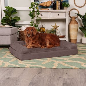 FurHaven Faux Fur Orthopedic Bolster Dog Bed w/Removable Cover, Driftwood Brown, Jumbo