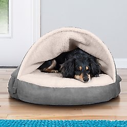 FurHaven Faux Sheepskin Snuggery Gel Top Cat & Dog Bed with Removable Cover, Gray, 26-in