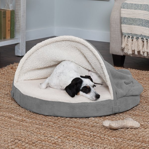 FurHaven Faux Sheepskin Snuggery Orthopedic Cat & Dog Bed w/Removable Cover, Gray, 26-in slide 1 of 10