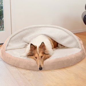 FurHaven Faux Sheepskin Snuggery Orthopedic Cat & Dog Bed with Removable Cover, Cream, 44-in