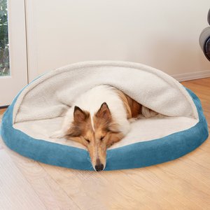 FurHaven Faux Sheepskin Snuggery Orthopedic Cat & Dog Bed w/Removable Cover, Blue, 44-in