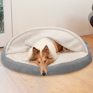 FurHaven Faux Sheepskin Snuggery Orthopedic Cat & Dog Bed with Removable Cover, Gray, 44-in