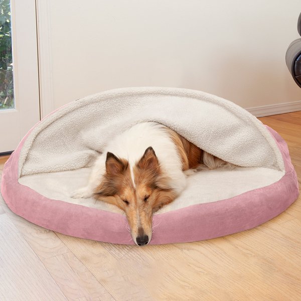FurHaven Faux Sheepskin Snuggery Orthopedic Cat & Dog Bed w/Removable Cover, Pink, 44-in slide 1 of 10